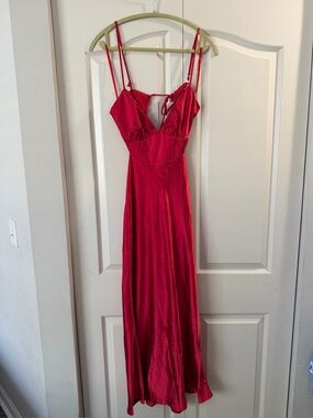 Red Satin Maxi Slip Dress with Adjustable Straps